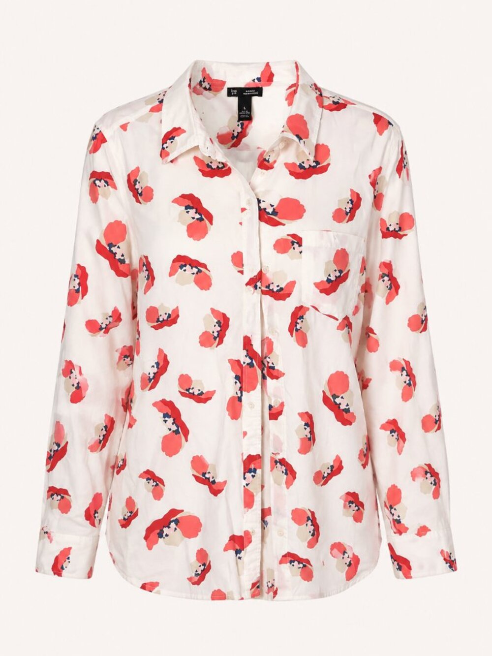 Gap Boyfriend Fit Floral Button Down Shirt Women's Large White Pink 100% Cotton